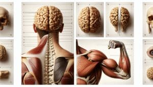 Illustration corp humain : cerveau, biceps, colonne vertébrale. Alt text: "Anatomie b, cerveau, biceps, colonne vertébrale"