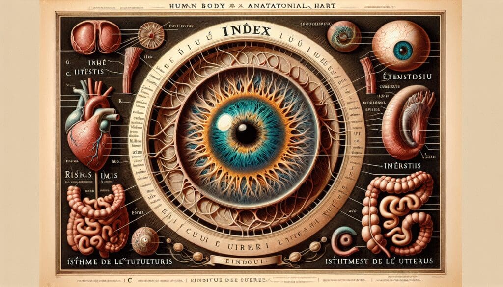 Illustrer Index, Iris, Intestins et Isthme de l'utérus.