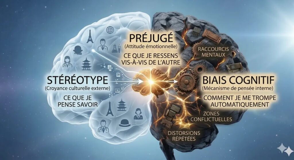 Illustration d'une personne réfléchissant aux biais cognitifs et à la prise de décision